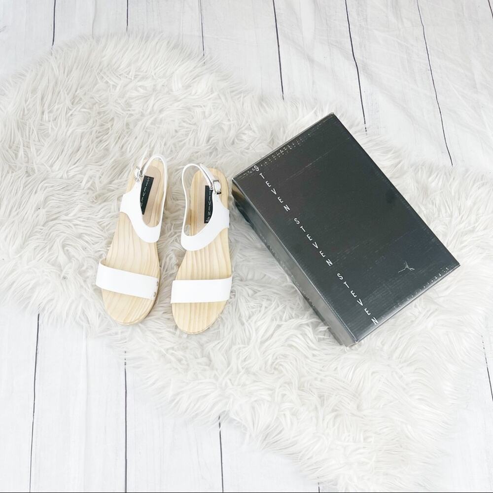Steven by Steve Madden White Fabee Clog Buckle‎ Ankle Strap Sandals Size 11 - Picture 2 of 6